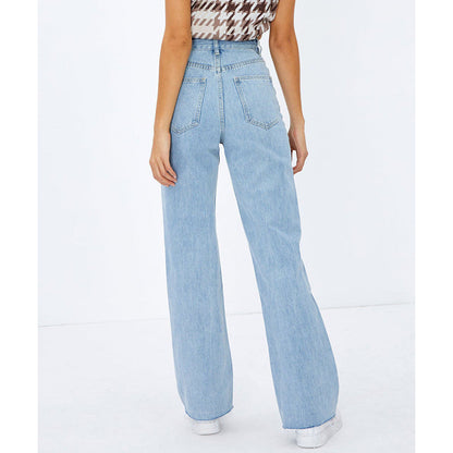 Solid Color High Waist Denim Pants Loose Jeans