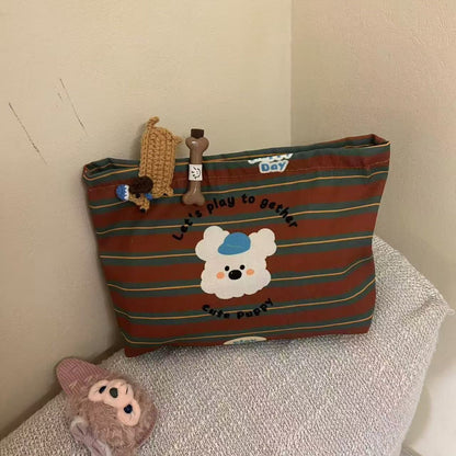 Cute Striped Puppy Portable Makeup Bag