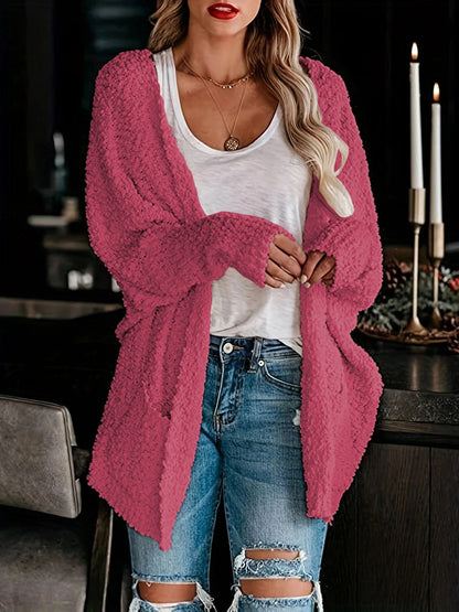 Solid Color Open Front Cozy Long Cardigan
