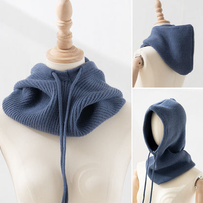 Drawstring Hooded Scarf One-Piece Hat & Scarf