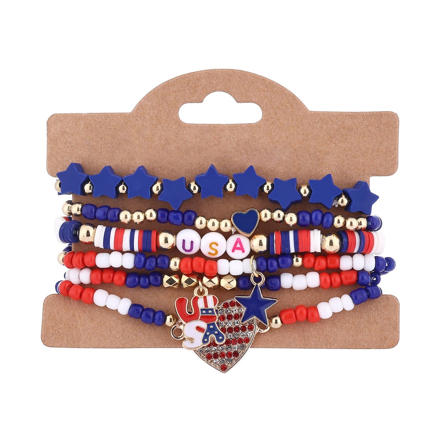 American Flag Multi-Layered Beaded Bracelet