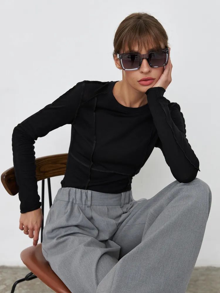 Patchwork Round Neck Simple Tops