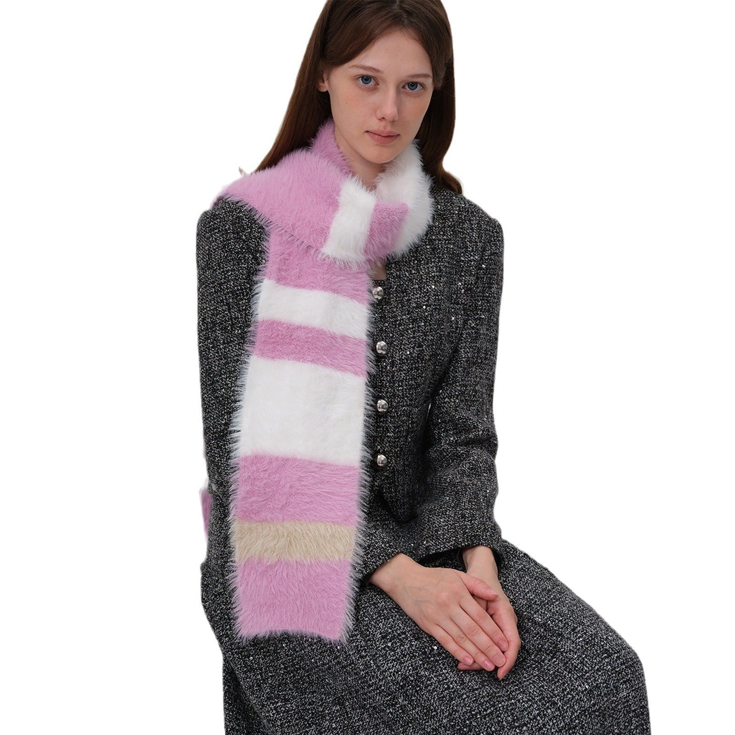 Soft Color Block Striped Plushed Scarve