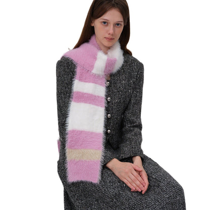 Soft Color Block Striped Plushed Scarve