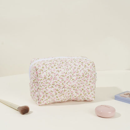 Floral Quilted Large Capacity Cotton Make Up Bag