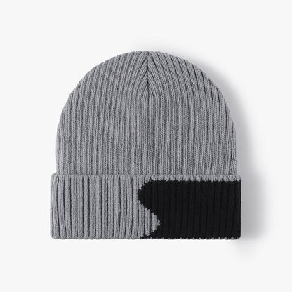 Spliced Color Knit Hat Padded Beanie