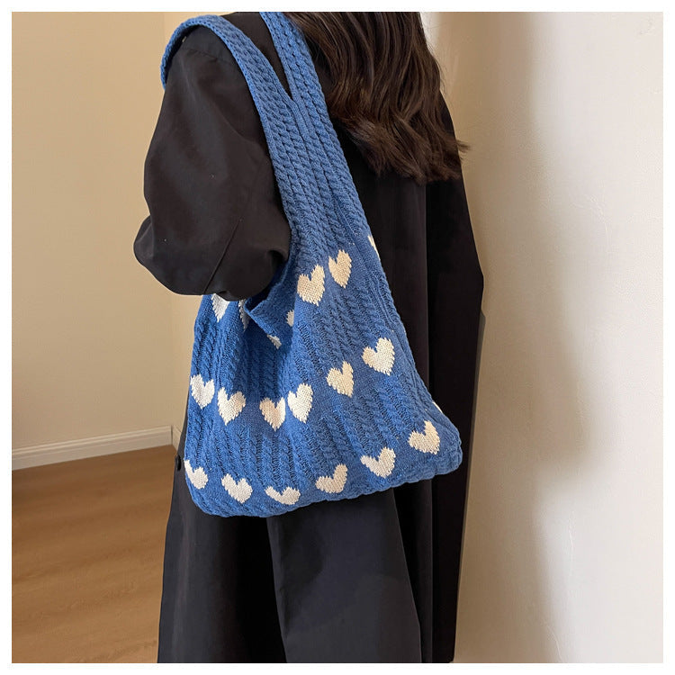 Love Print Color Block Simple Knit Shoulder Bag