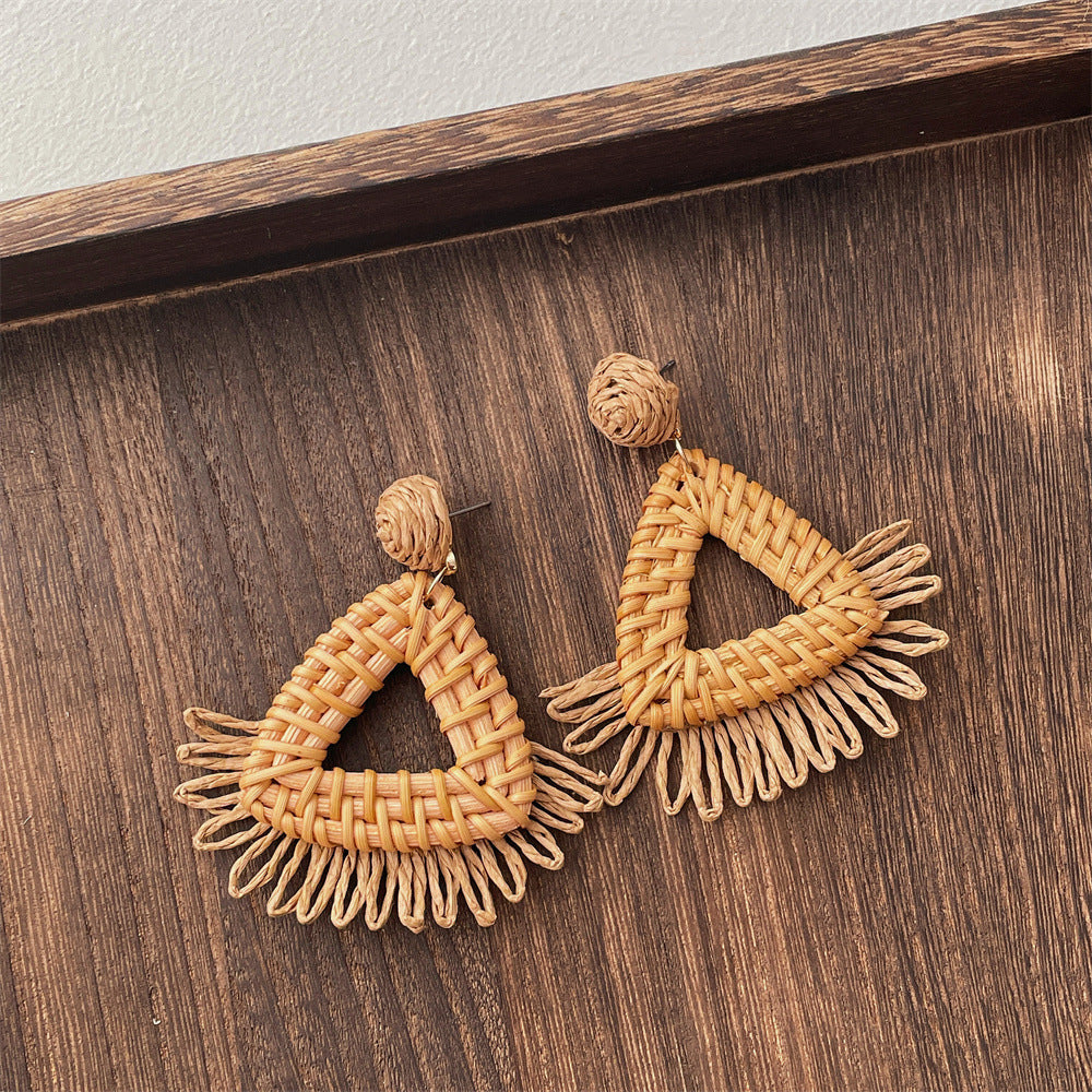 Vintage Handwoven Rattan Grass Earrings