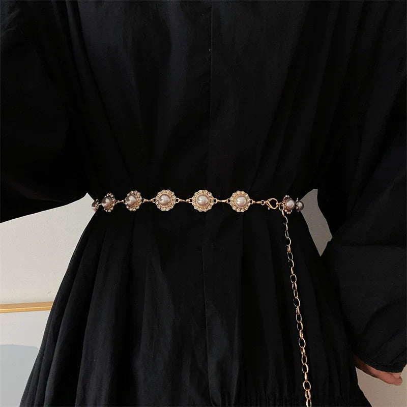 Pearl Metal Waist Chain Elegant Belt