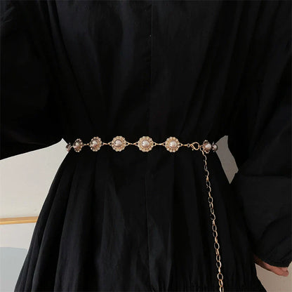 Pearl Metal Waist Chain Elegant Belt
