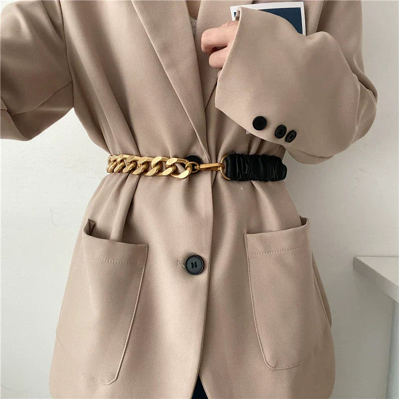 Vintage Stretchy Leather Chain Splicing Belt