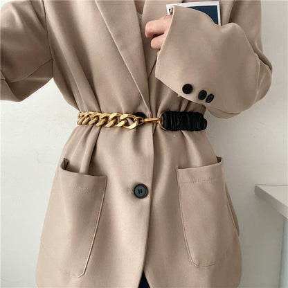 Vintage Stretchy Leather Chain Splicing Belt