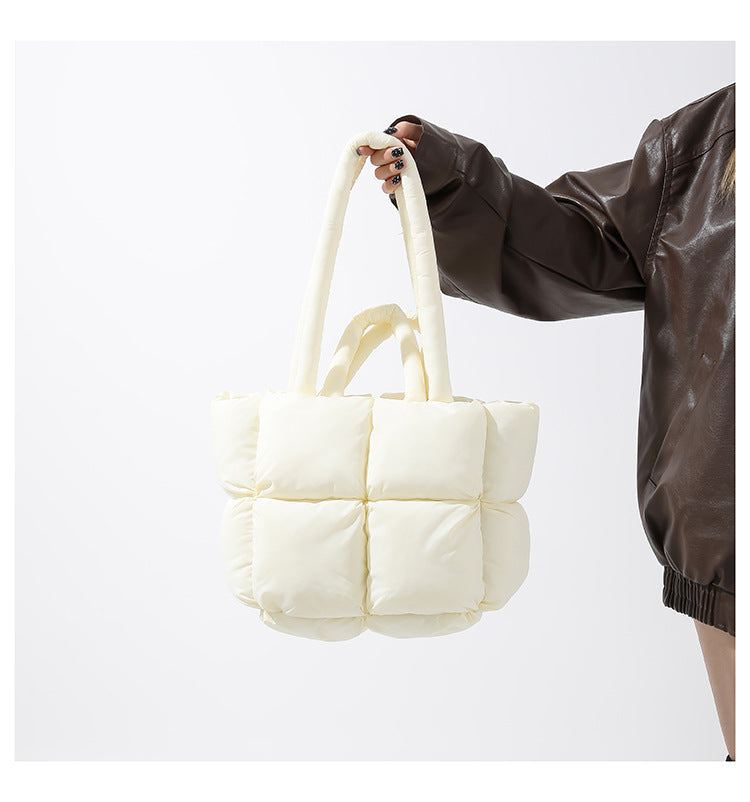 Simple Puffer Tote Bag Solid Color Soft Handbag