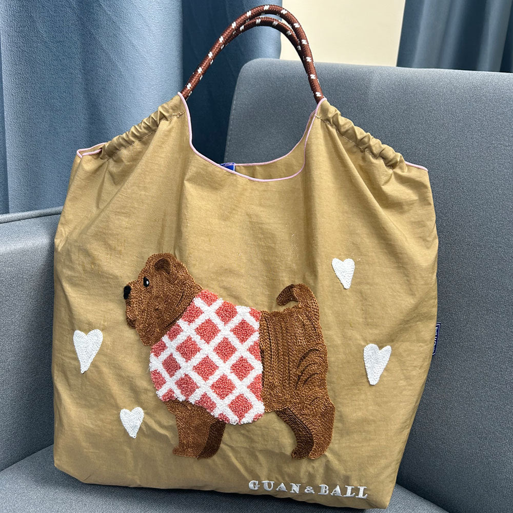 Plush Dog Embroidered Largr Capacity Shopping Bga