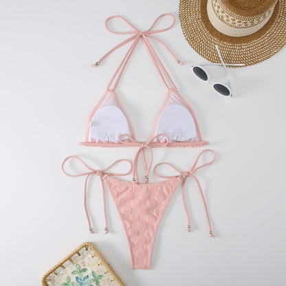 2PCS Solid Color String Tie Bikini Swimwear