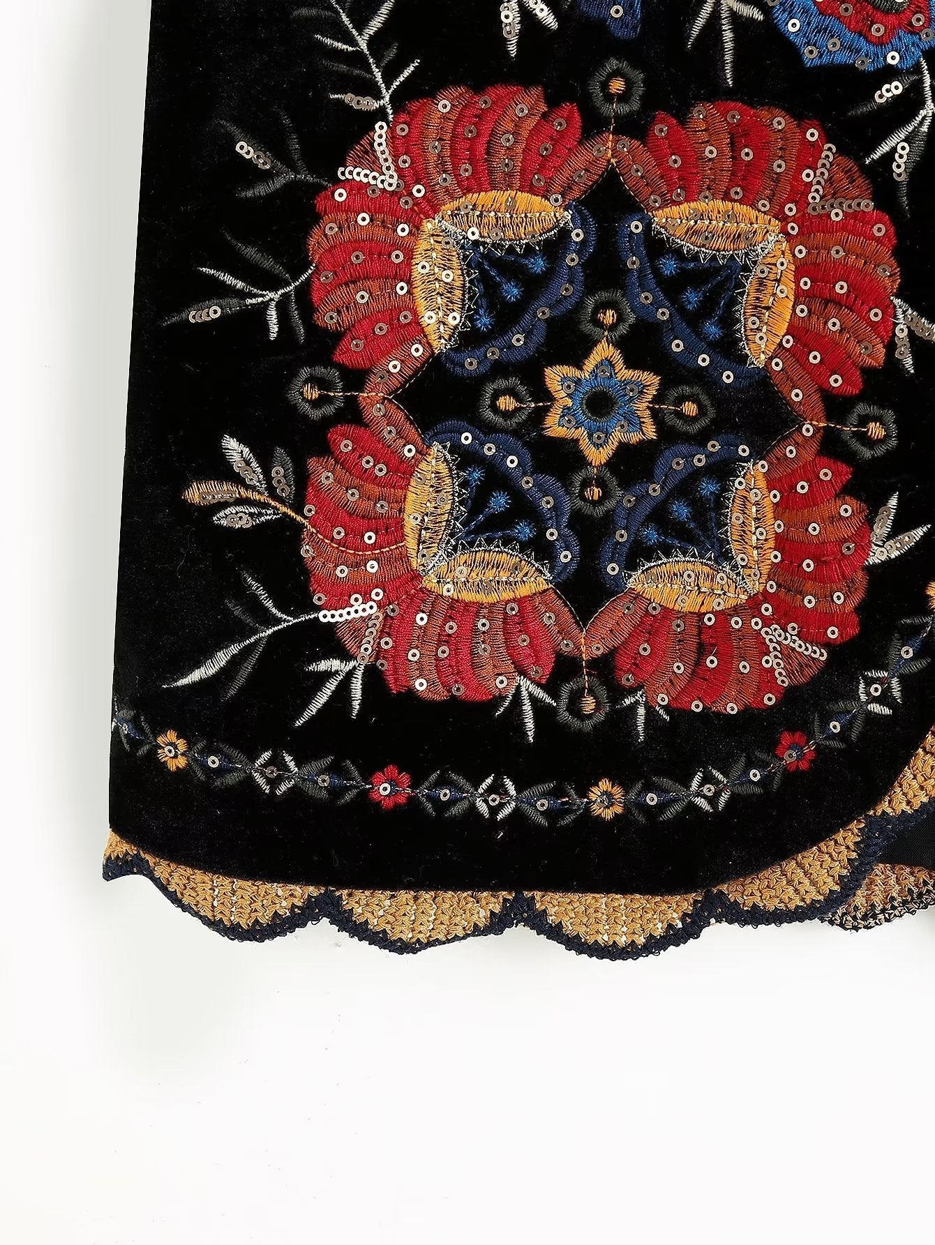 Vintage Flower Embroideries Open Front Vest