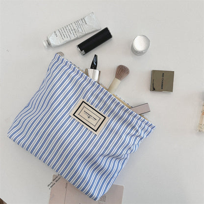 Striped Color Block Portable  Make Up Bag
