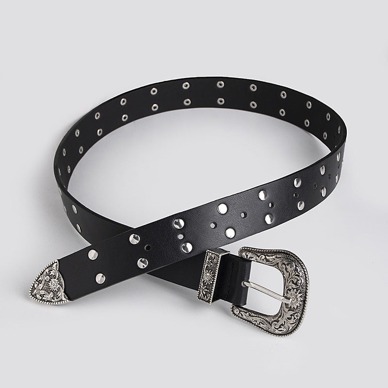 Vintage Punk Double Row Rivets Wide Belts