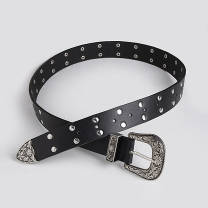 Vintage Punk Double Row Rivets Wide Belts