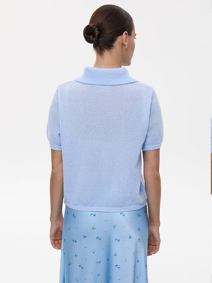 Simple Puff Sleeve Pullover Solid Knit Top