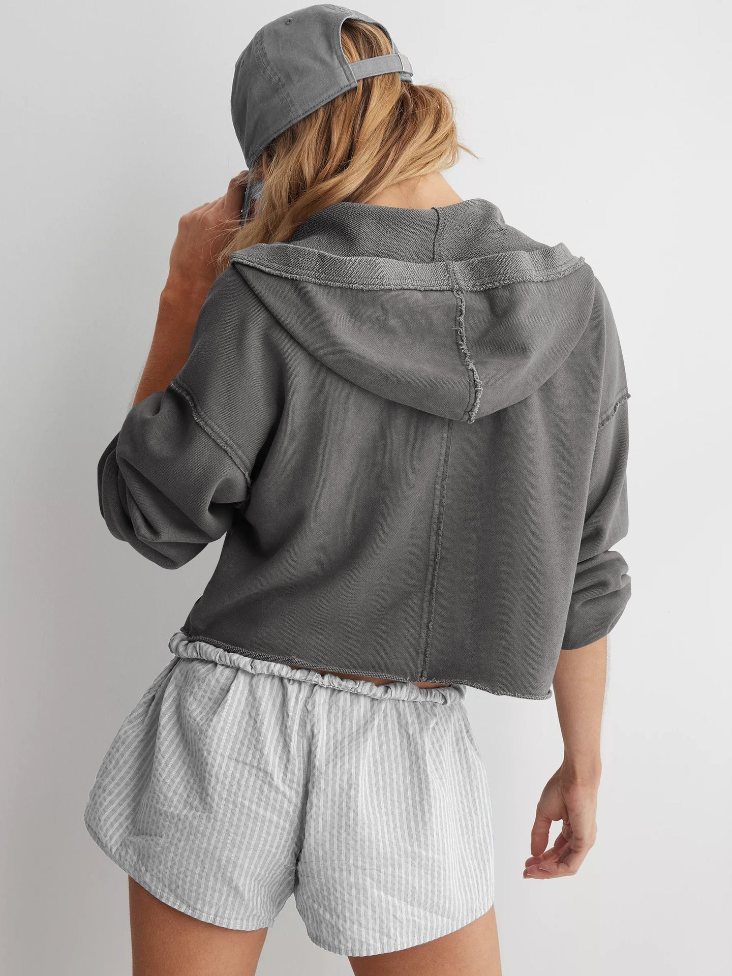 Solid Color Short Loose Hooded Sweatshirt