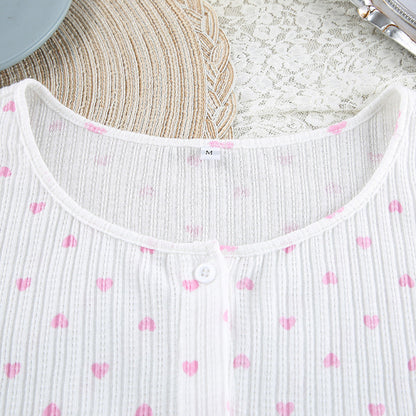 Knit Heart Print Lounge Pajamas Set