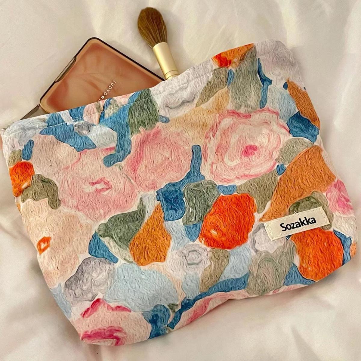 Floral Irregular Print Portable Cosmetic Bag