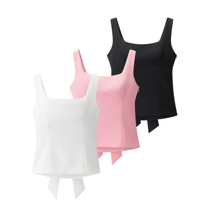 Trendy Solid Color Bowkont Back Sleeveless Top
