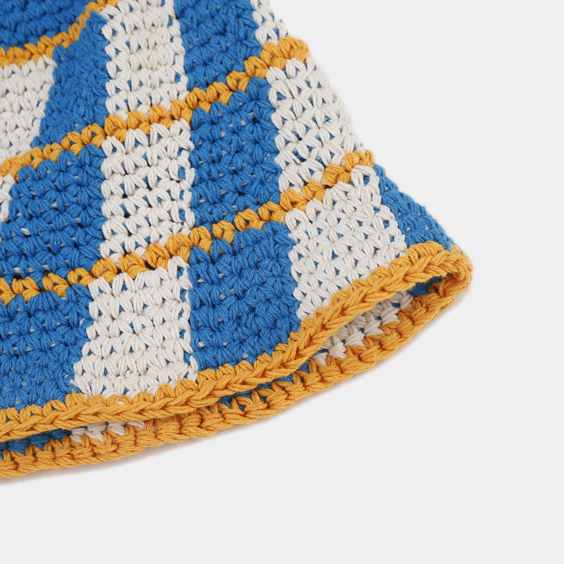 Contrast Color Plaid Casual Crochet Bucket Hat