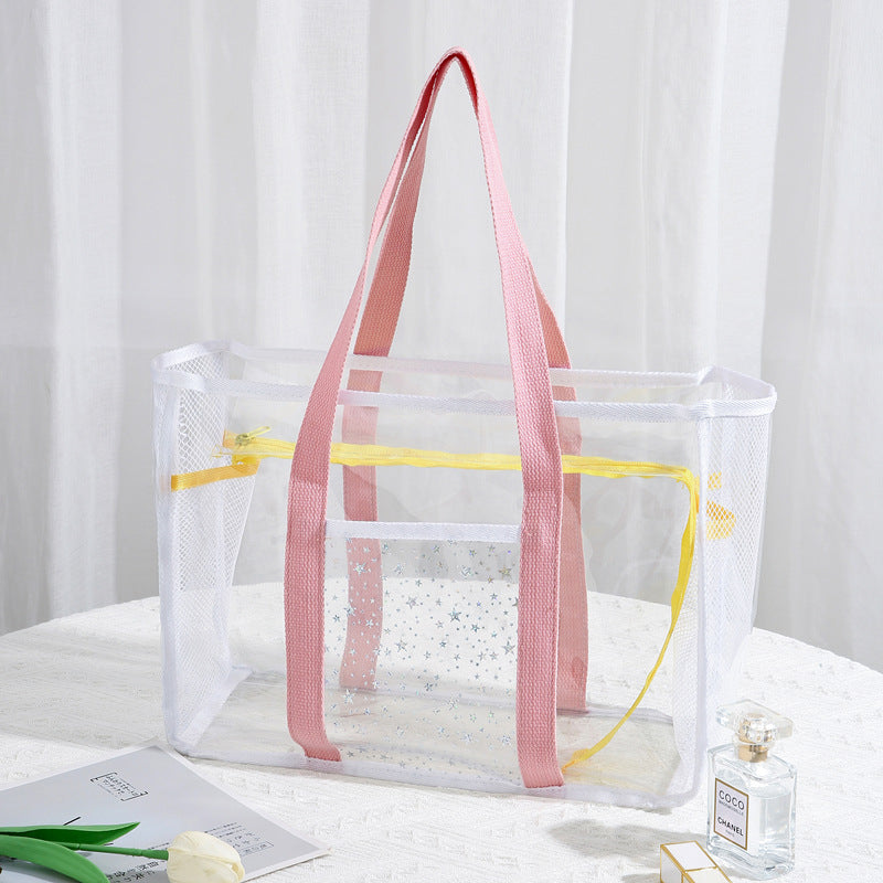 Multicolor Clear PVC Nylon Large Capacity Zip Tote Bag