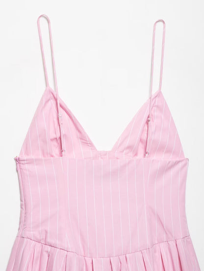 Bow Striped Spaghetti Mini Puffy Dresses