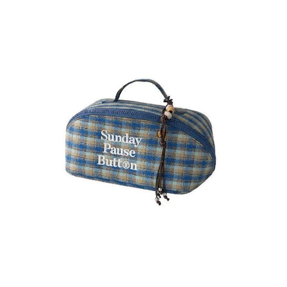 Striped Plaid Waterproof Portable Makeup Bag