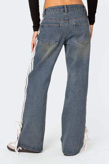 Low Collar Denim Pant Side Striped Jeans