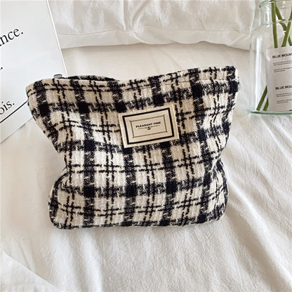 Plaid Color Block Large Capacity Make Up Bag