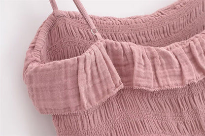 Casual Pleated Spaghetti Strap Ruffle Maxi Dress