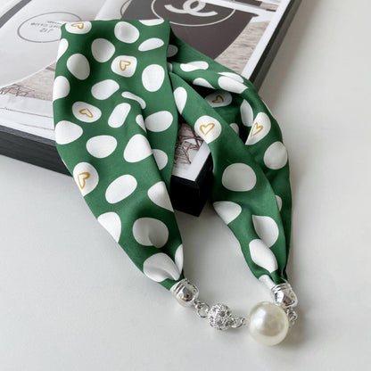 Pearl Rhinestone Polka Dot Satin Scarf