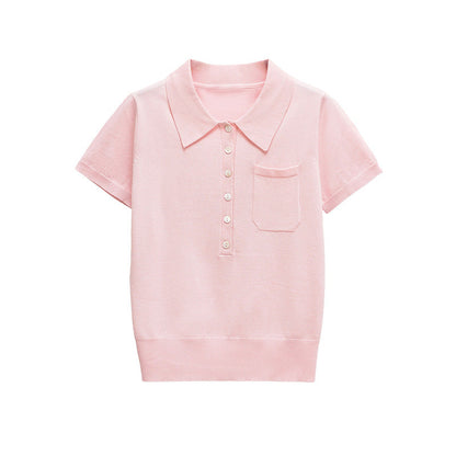 Casual Short Sleeve Solid Color Knit Top