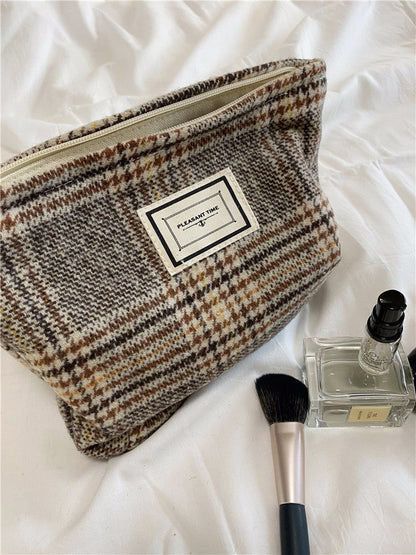 Plaid Color Block Large Capacity Make Up Bag