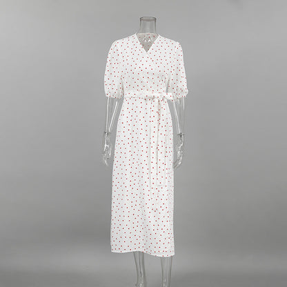 Bubble Sleeve Waist Tie Homewear Dress