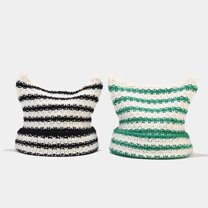 Stripe Cute Contrast Color Knit Beabie