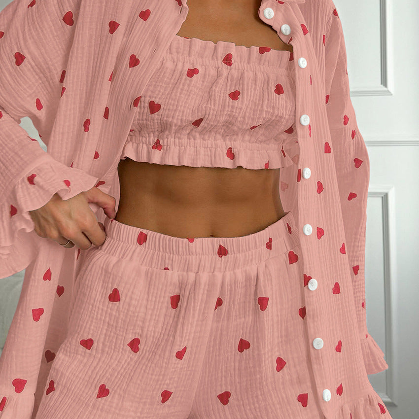 Love Print Flounce Sexy Sleepwear Sets