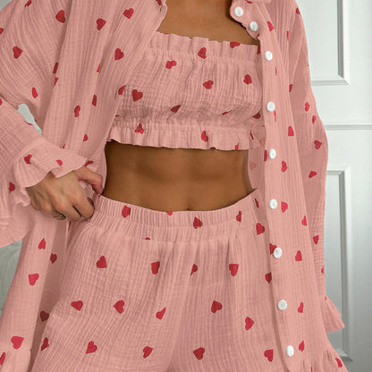 Love Print Flounce Sexy Sleepwear Sets