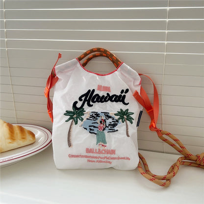 Mini Embrodered Nylon Shopping Shoulder Bag