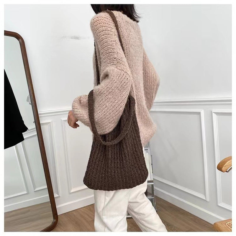 Simple Vintage Shoulder Bag Knit Tote Bag