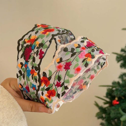 Colorful Flowers Embroidered Wide Headbands