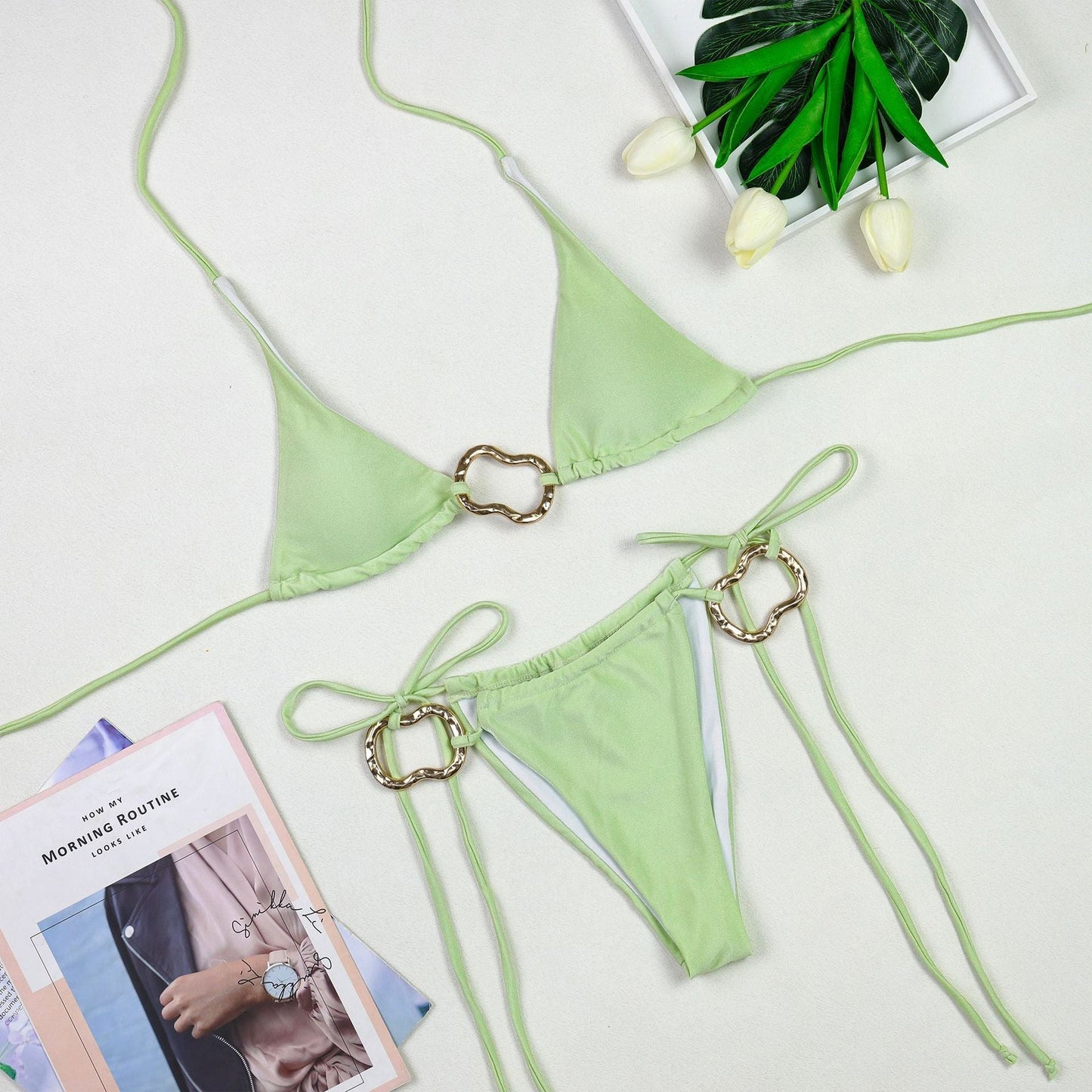 Solid Color Sexy Halter Bikini Swimwear