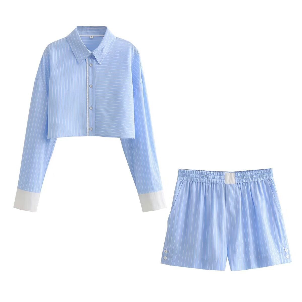Striped Color Block Shirt Short Set