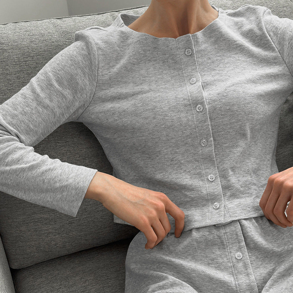 Knit Long Sleeve Top Shorts Sleepwear Set