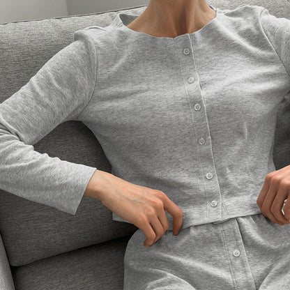 Knit Long Sleeve Top Shorts Sleepwear Set