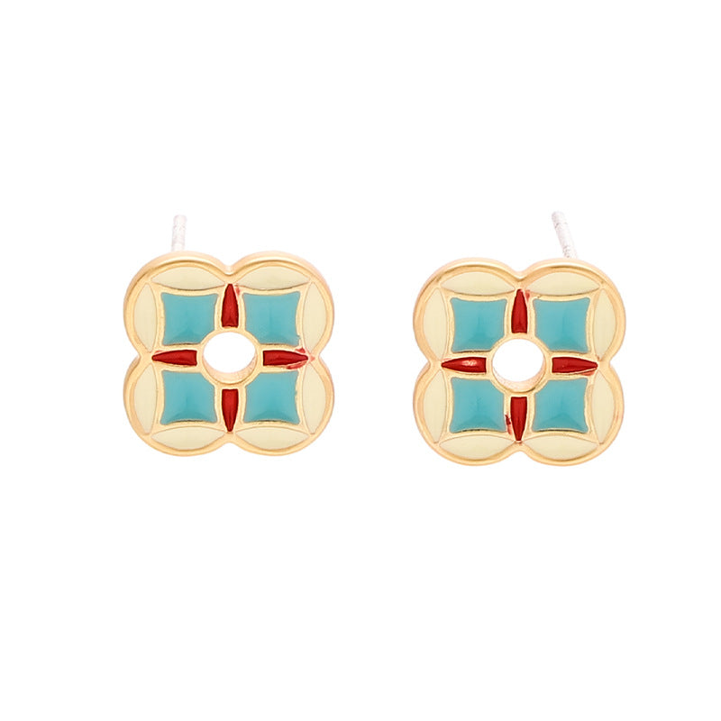 Vintage Geometric Floral Stud Earrings